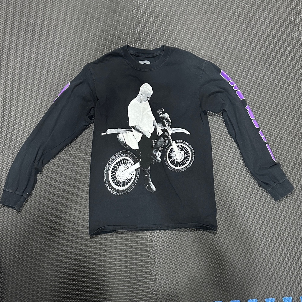 Black Long Sleeve Tee with Graphic Print - Justin Bieber